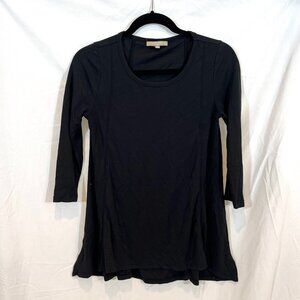 Joan Vass Studio Women's Black 3/4 Sleeve Structured Flare Top Size Small